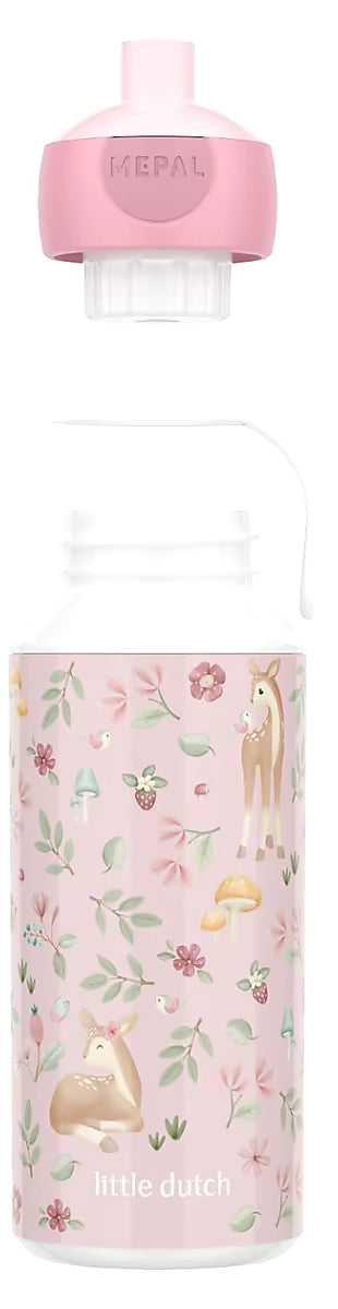 Little Dutch drinkfles Mepal Campus 400ml in roze Fairy Garden design met hertje en bloemen detailaanzicht.