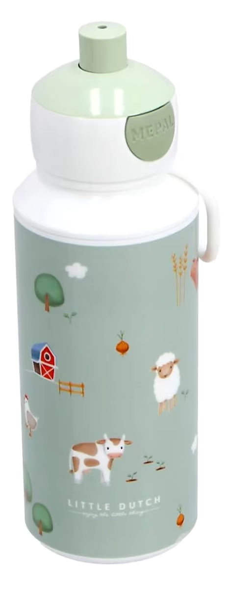 Little Dutch drinkfles Mepal Campus 400 ML in groen met boerderij dierenprint, ideaal als drinkfles kind.