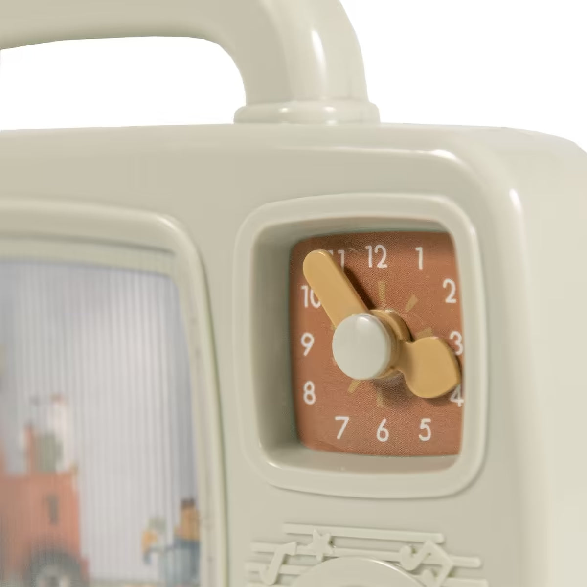 Detailfoto van Little Dutch Farm Muziek TV met draaischijf en klok, stevig babyspeelgoed vanaf 12 maanden.