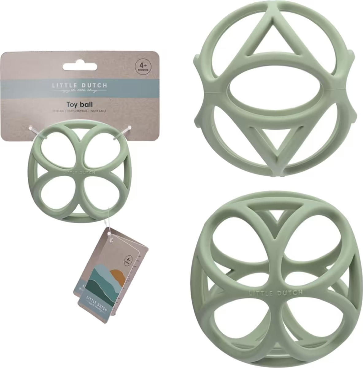 Set Little Dutch Grijpbal Groen, multifunctioneel babyspeelgoed en sensorisch speelgoed voor babyuitzet.