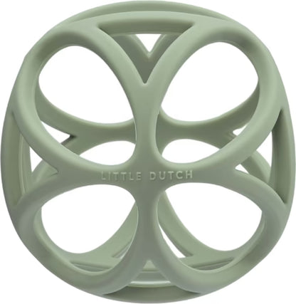 Little Dutch Grijpbal Groen van flexibel siliconen, licht babyspeelgoed en handige bijtring baby vanaf 4 maanden.