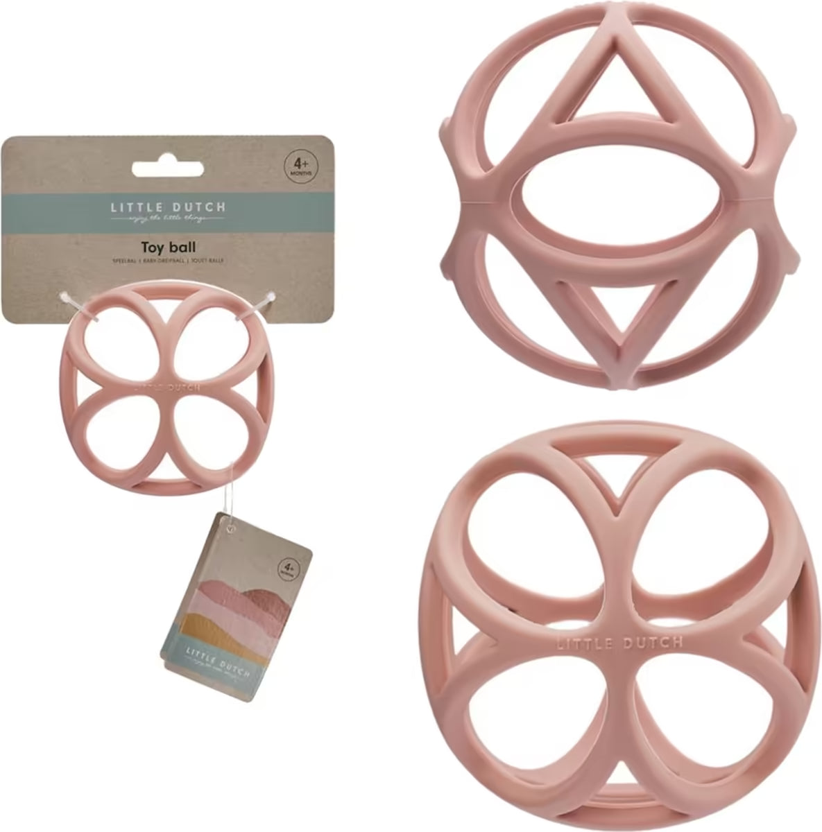 Little Dutch Grijpbal roze in verpakking, perfect kraamcadeau en onderdeel van de babyuitzet voor pasgeborenen.