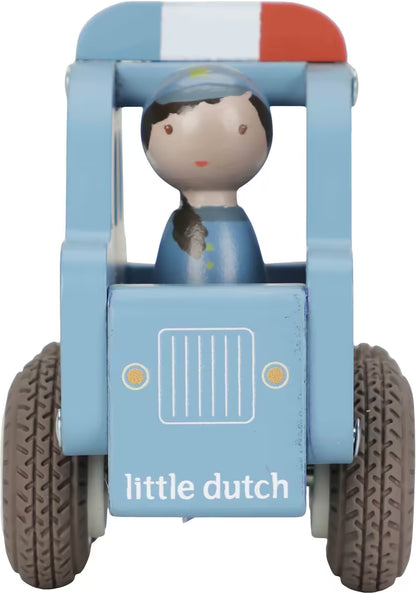Little Dutch houten politiewagen in blauw met pegdoll agent, houten speelgoed ideaal als peuter speelgoed.