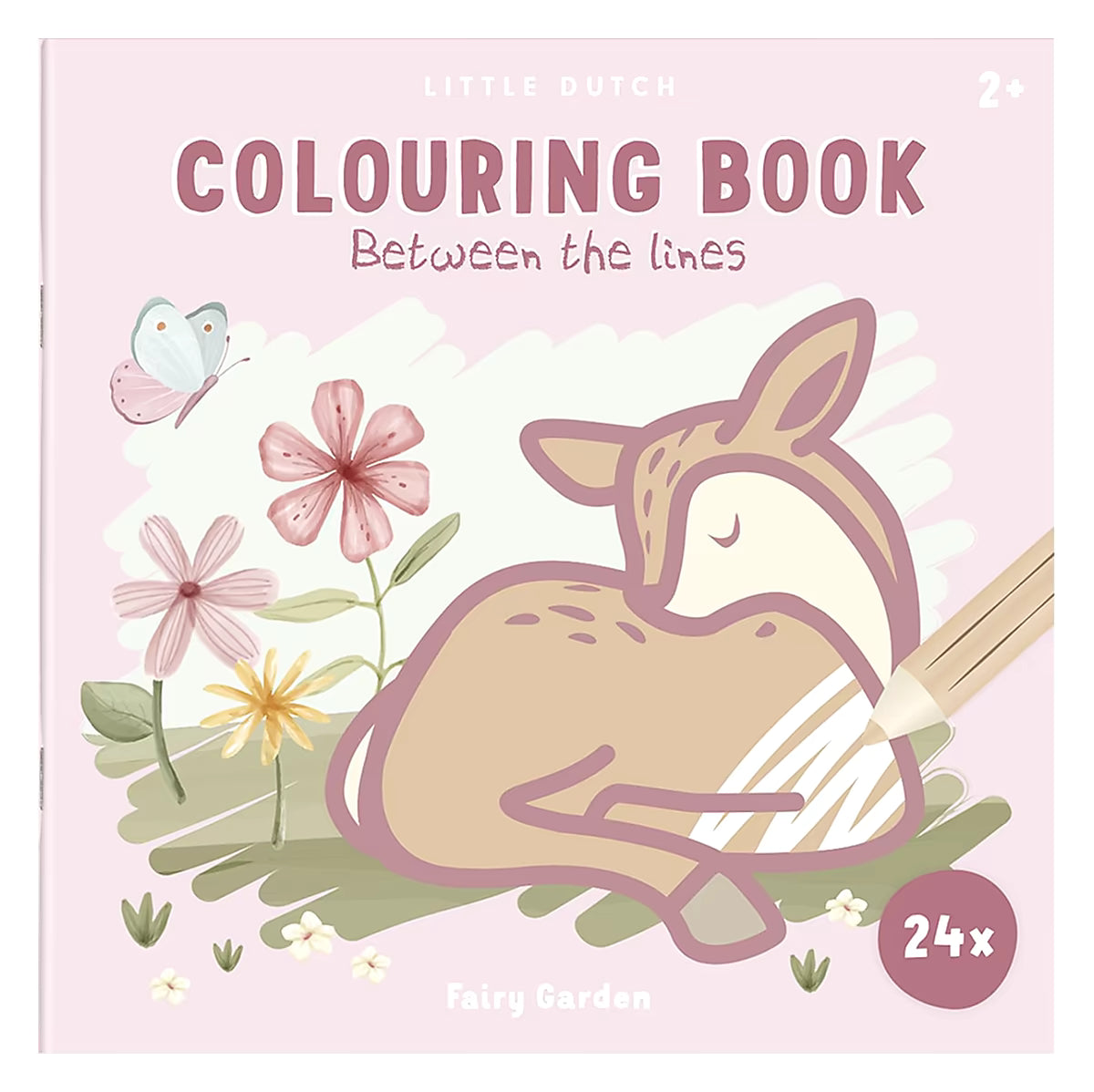 Little Dutch kleurplaat Fairy Garden kleurboek voorkant met schattige hertje en bloemen illustraties