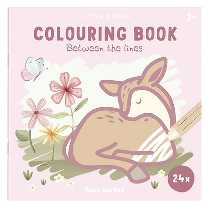 Little Dutch kleurplaat Fairy Garden kleurboek voorkant met schattige hertje en bloemen illustraties