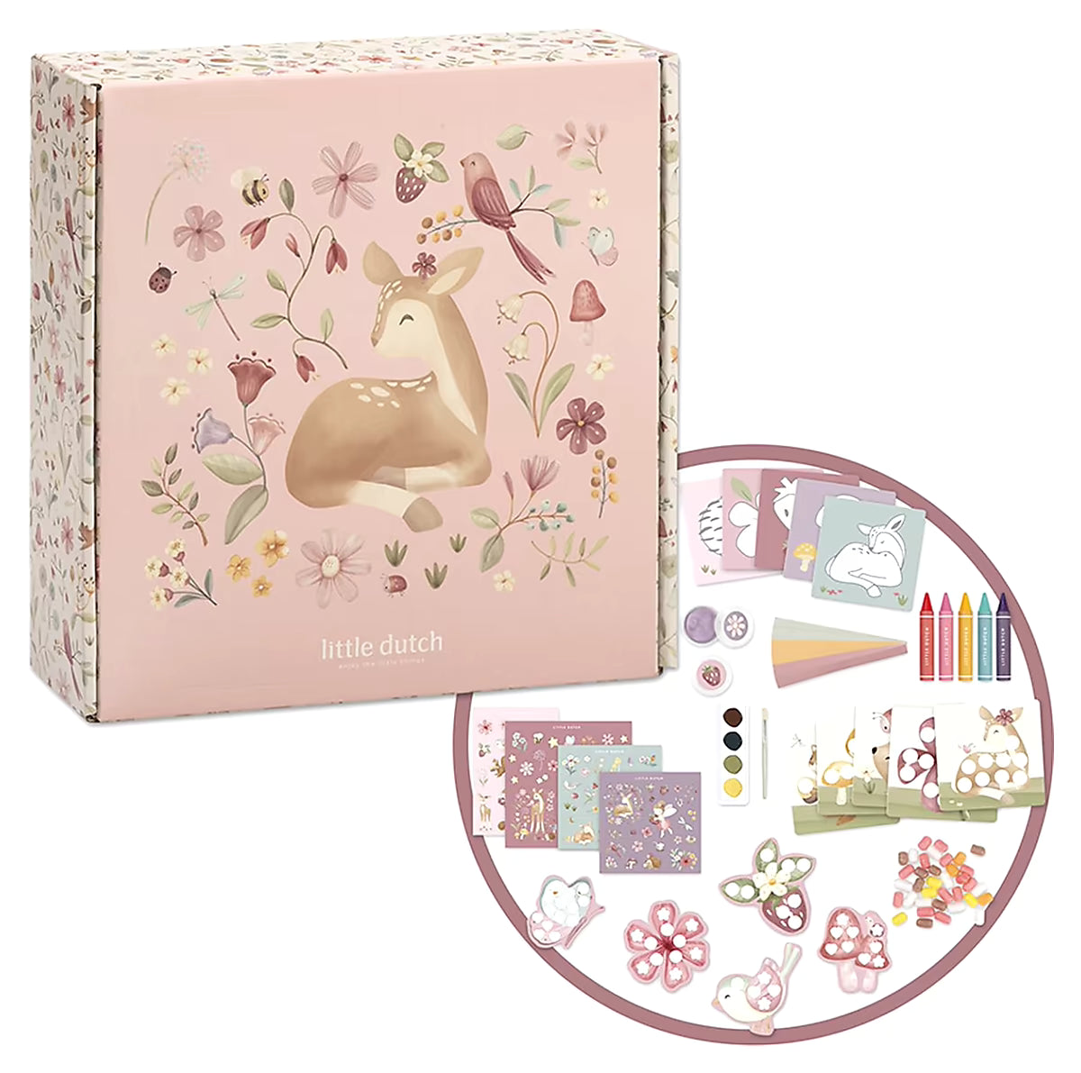 Little Dutch Knutseldoos Fairy Garden met doos en losse inhoud zoals potloden en stickers, leuk voor creatieve knutsel ideeën.