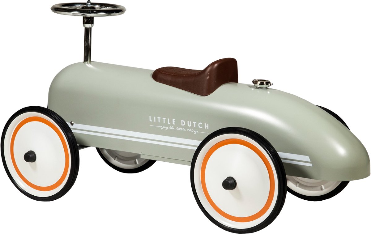 Little Dutch loopwagen mintgroen met bruin kunstleren zadel en chromen stuurwiel