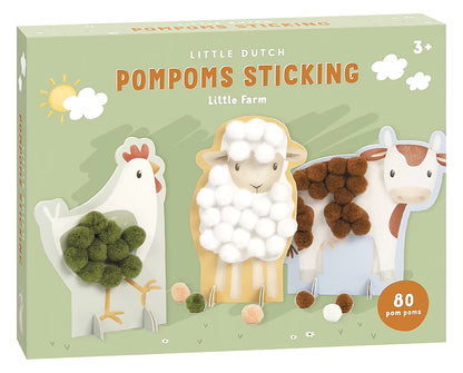 Voorkant verpakking Little Dutch pompom Little Farm met 80 pompons voor leuke dingen om te knutselen.