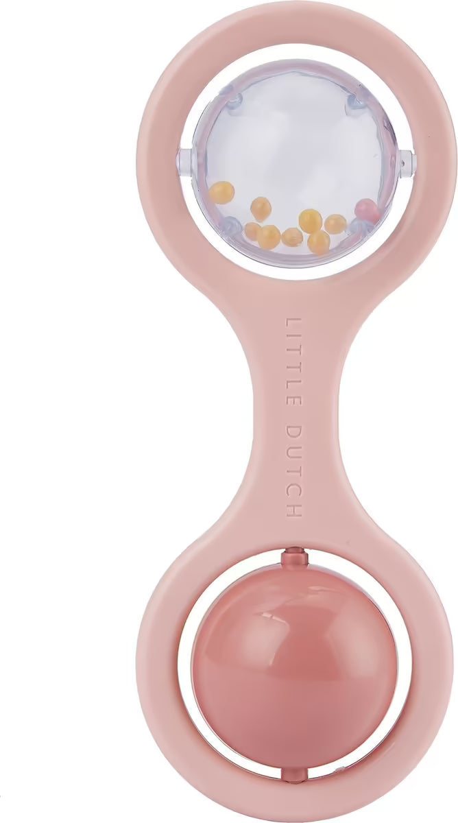 Little Dutch Rammelaar in roze uitvoering met ronde bal, ideaal baby speelgoed en sensorisch hulpmiddel.