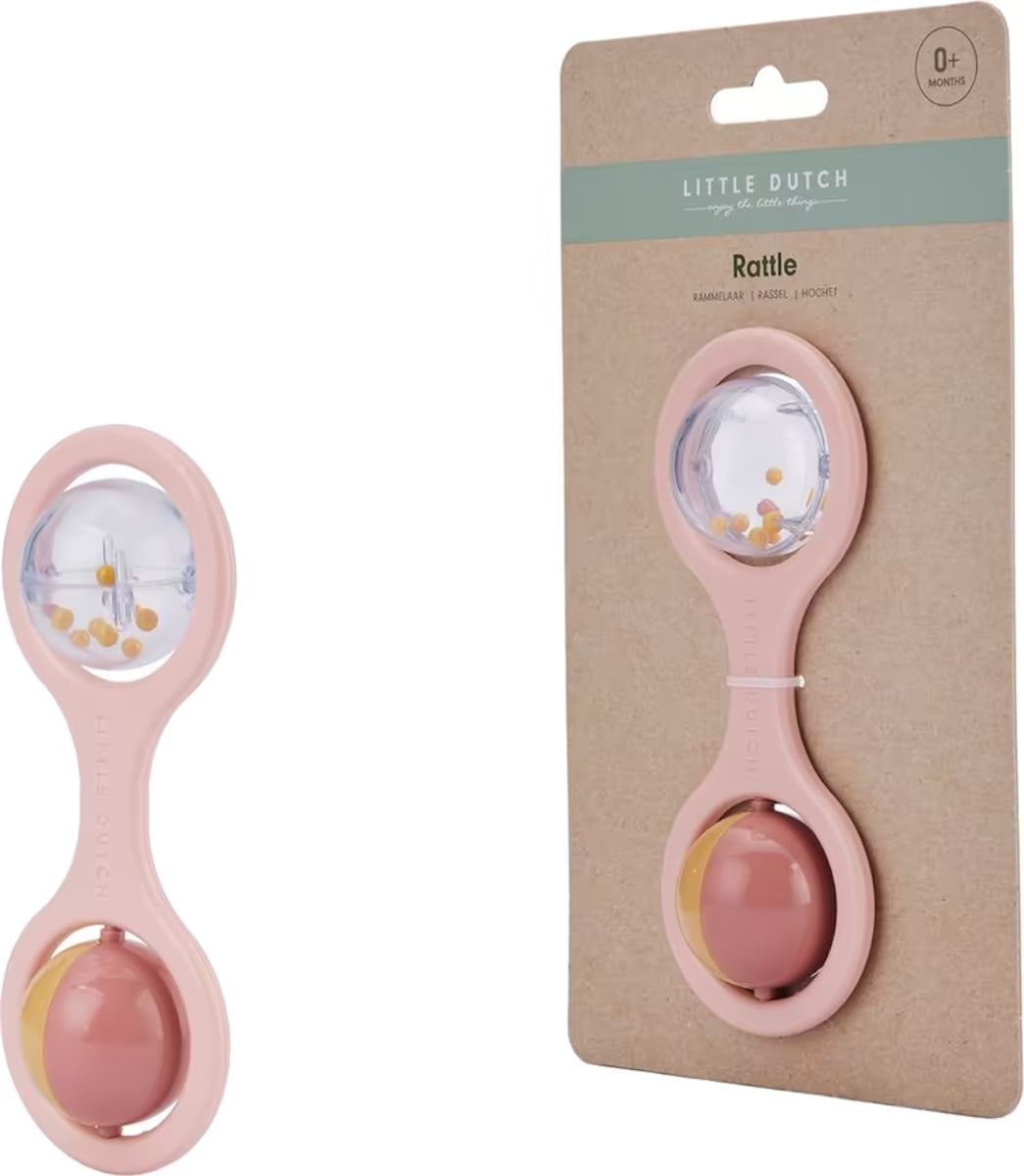 Little Dutch Rammelaar roze in verpakking, geschikt vanaf 0 maanden, prachtig baby cadeau of kraamcadeau.