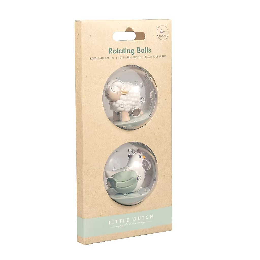 Little Dutch Roterende Ballen Farm 2-delig set met kip en schaap, verpakking speelgoed voor in bad en peuters.