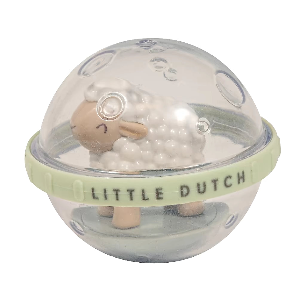 Little Dutch Roterende Ballen Farm detailfoto met kip in transparante speelbal, ideaal bad speelgoed voor baby’s.