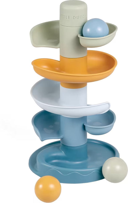 Little Dutch Spiraaltoren Blauw met ballen op de baan, Montessori speelgoed dat stimuleert motorische vaardigheden.