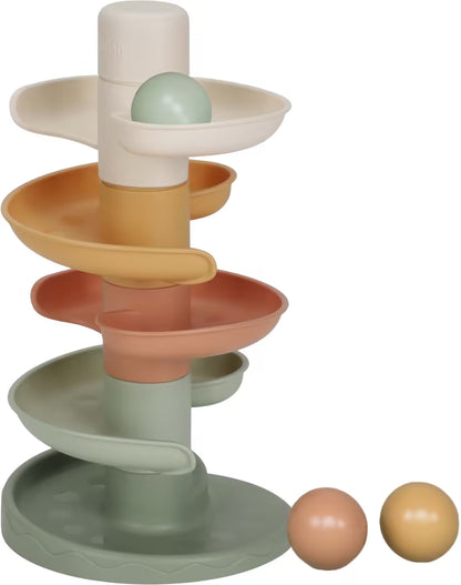 Little Dutch Spiraaltoren ballenbaan met drie kleurrijke ballen, Montessori speelgoed dat motoriek en zintuigen stimuleert.