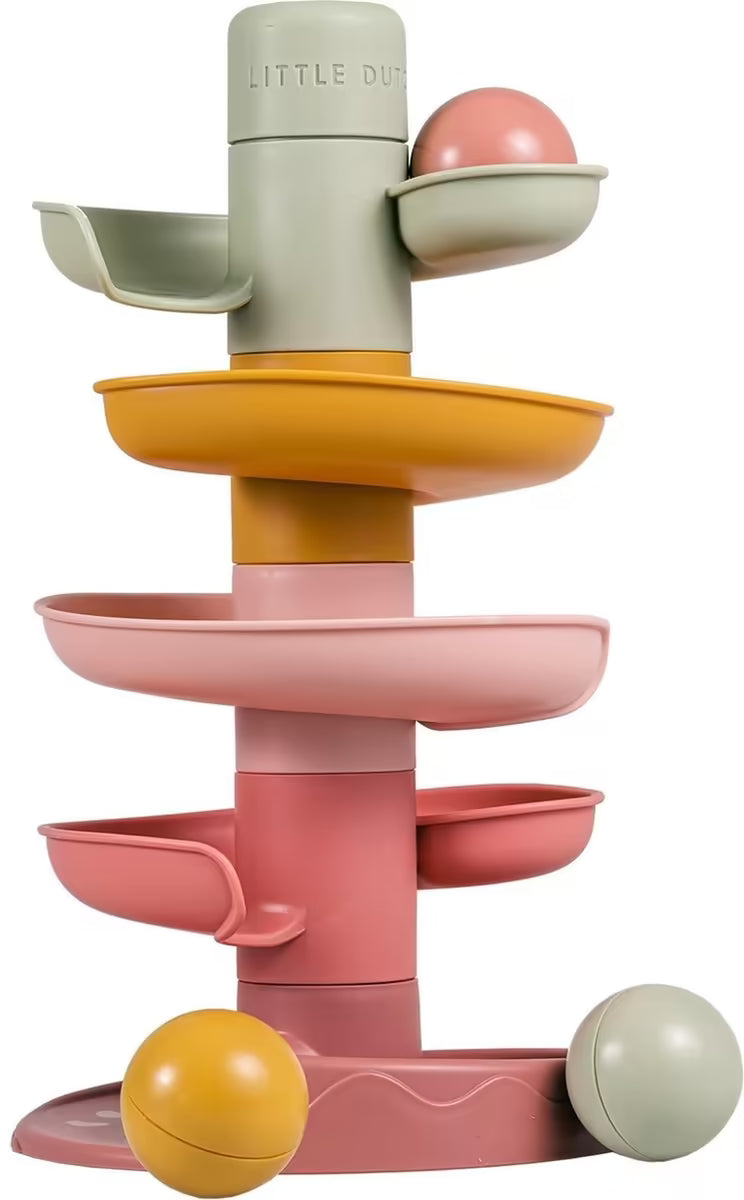 De Little Dutch Spiraaltoren Roze met drie ballen, een educatief cadeau 1 jaar voor baby’s en peuters.