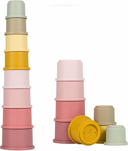 Hoge toren van Little Dutch Stapelbekers - Roze, kleurrijk sensorisch speelgoed dat stimuleert en uitdaagt.