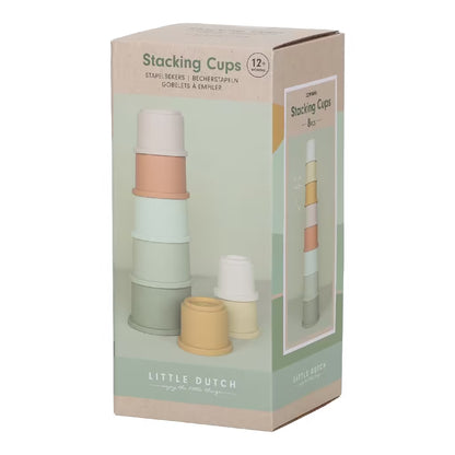 Voorkant verpakking Little Dutch Stapelbekers met 8 bekers, educatief speelgoed geschikt als cadeau 1 jaar.