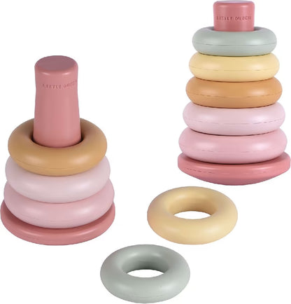 Little Dutch Stapelringen Roze stapeltoren met zachte pastelringen, ideaal baby speelgoed voor de eerste motoriek.