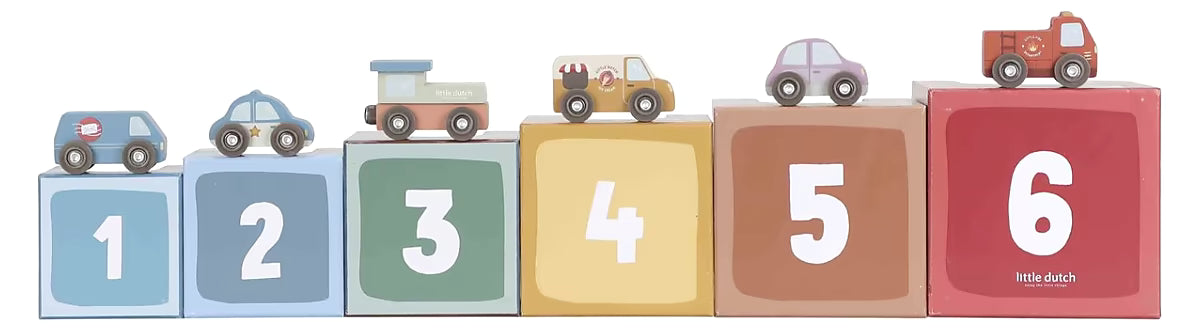 Little Dutch Stapeltoren incl. 6 auto’s, kleurrijk baby speelgoed en ideaal cadeau 1 jaar in houten uitvoering.