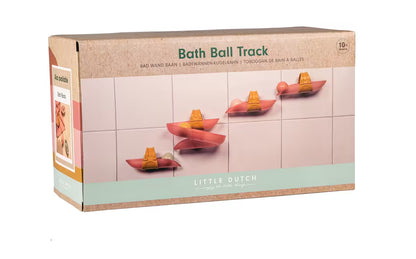 Voorkant verpakking van Little Dutch Waterbaan - Roze, badspeelgoed met ballen geschikt voor kinderen vanaf 10 maanden.