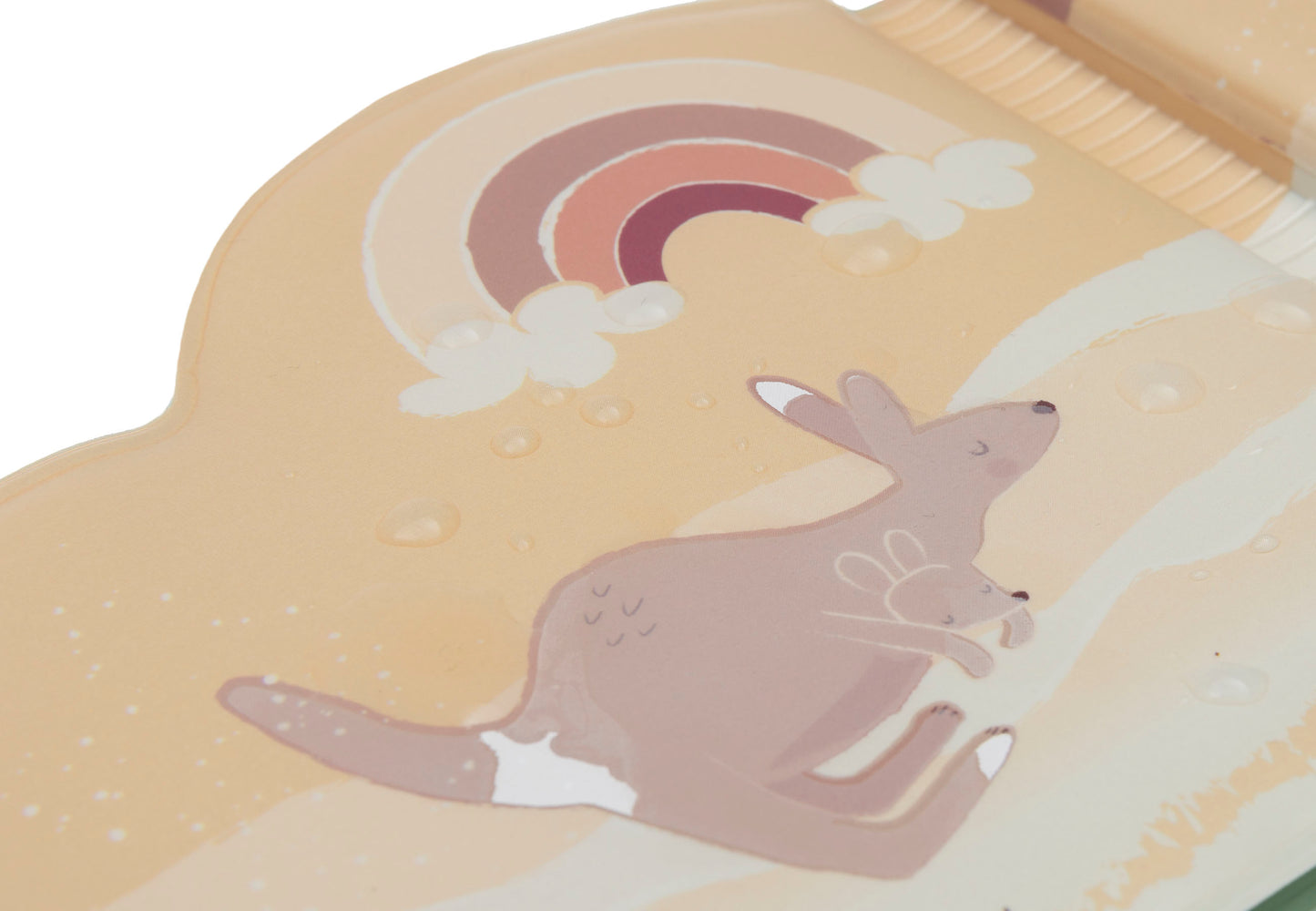 Jollein Magisch Badboekje Kangaroots detailfoto met moeder en babykangoeroe onder regenboog, close-up