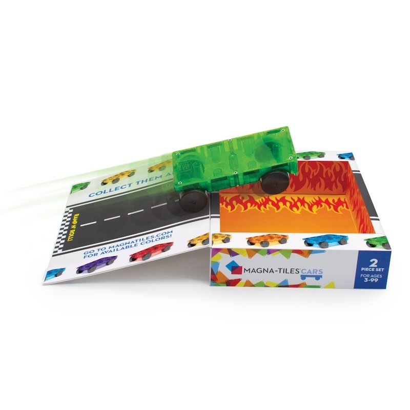Magnetic Magna-Tiles Cars magnetische tegels set met een groene auto, creatief magneet speelgoed voor kinderen van 3-99 jaar.