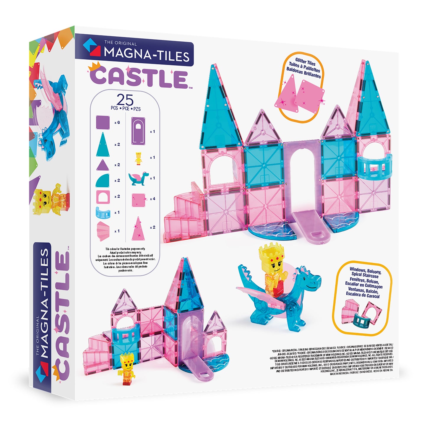 Magnetic magna tiles Castle achterzijde verpakking met inhoud overzicht 25 magnetische tegels