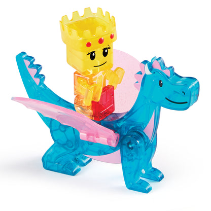 Magnetic magna tiles Castle MicroMags koning op blauwe draak, detail foto magnetisch speelgoed