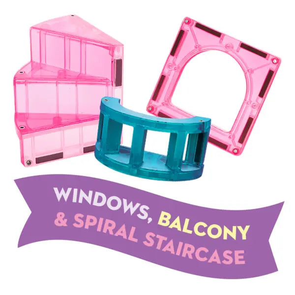 Magnetic magna tiles Castle speciale stukken: windows, balcony en spiral staircase magneet speelgoed