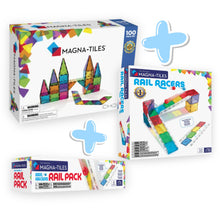 Classic Magna-Tiles 100 magnetische tegels met Rail Racers knikkerbaan set, complete voordeelbundel