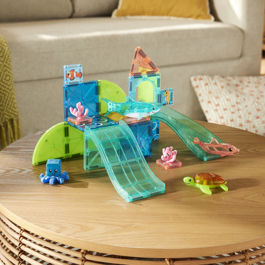 Magnetic magna tiles Coral Reef opgebouwd onderwaterparcours met magnetische octopus en schildpad
