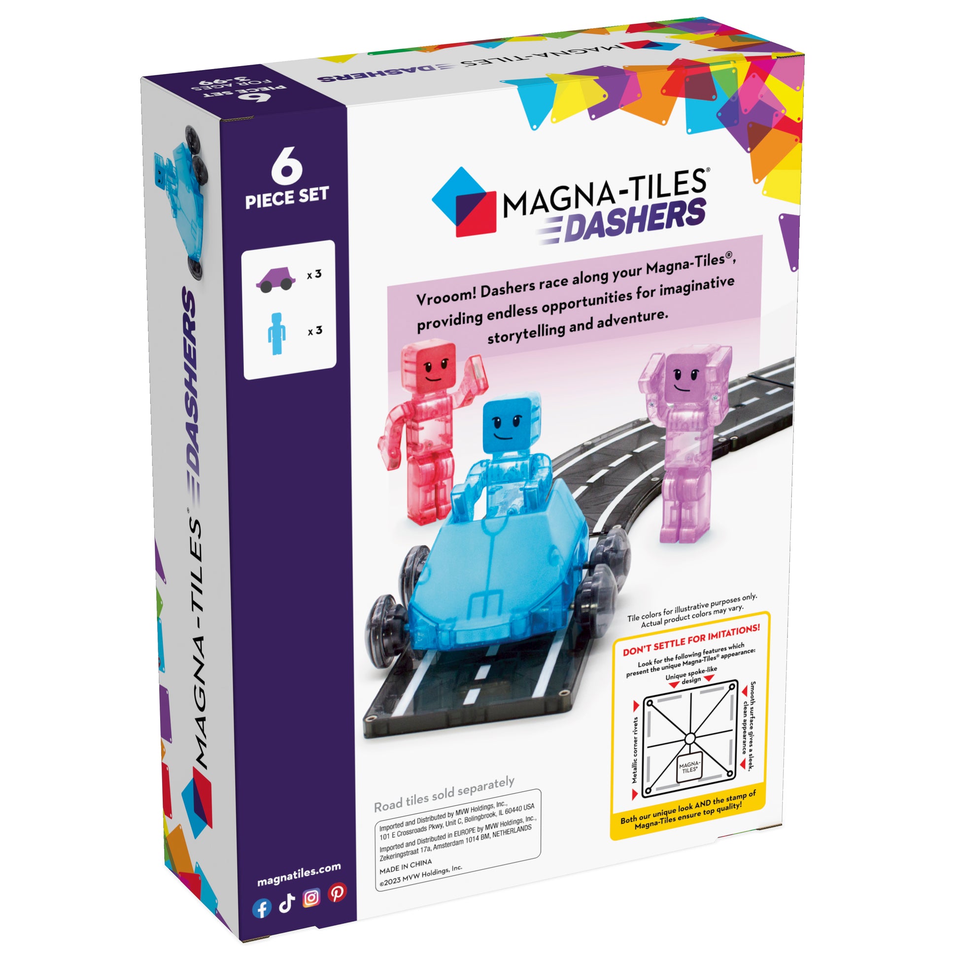 Magnetic magna tiles dashers achterkant verpakking met productinformatie 6 magnetische tegels