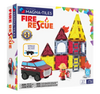 Voorkant verpakking magnetisch speelgoed Fire Rescue set van Magna Tiles met brandweerwagen, 27 magnetische tegels.
