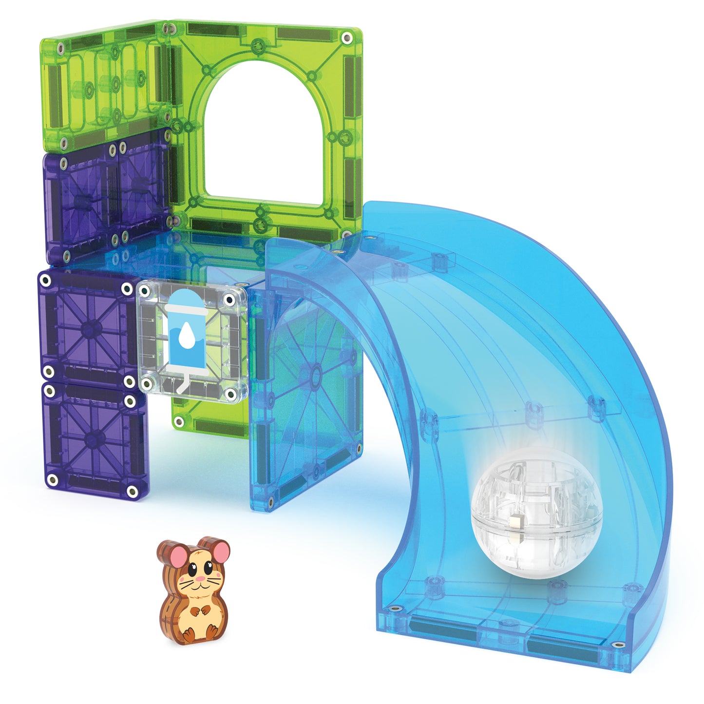 Magnetic magna tiles Hamster Ball speeltoren met 13 magnetische tegels, glijbaan en hamster karakter