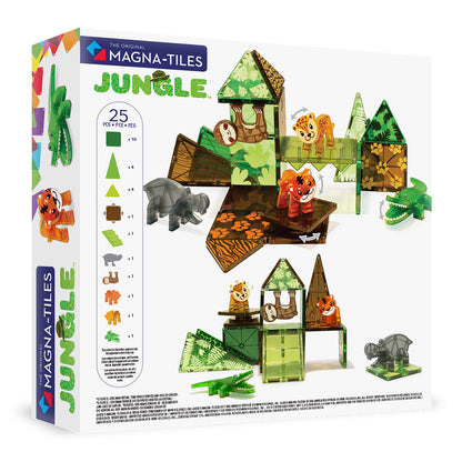 Magnetic magna tiles Jungle Animals zijkant doos toont inhoud met 25 stuks magneet speelgoed tegels