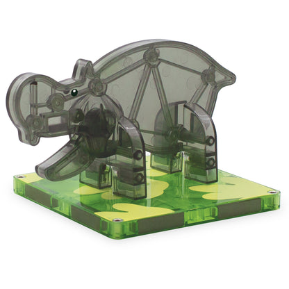 Magnetic magna tiles Jungle Animals neushoorn figuur detail met groene basis en magneet speelgoed