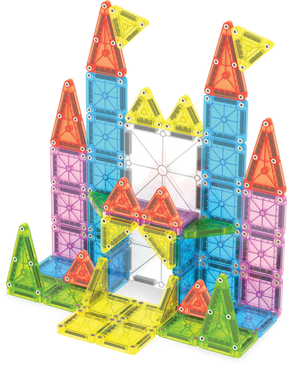 Magnetic magna tiles kasteel bouwwerk met 55 kleurrijke magnetische bouwstenen vierkanten en driehoeken