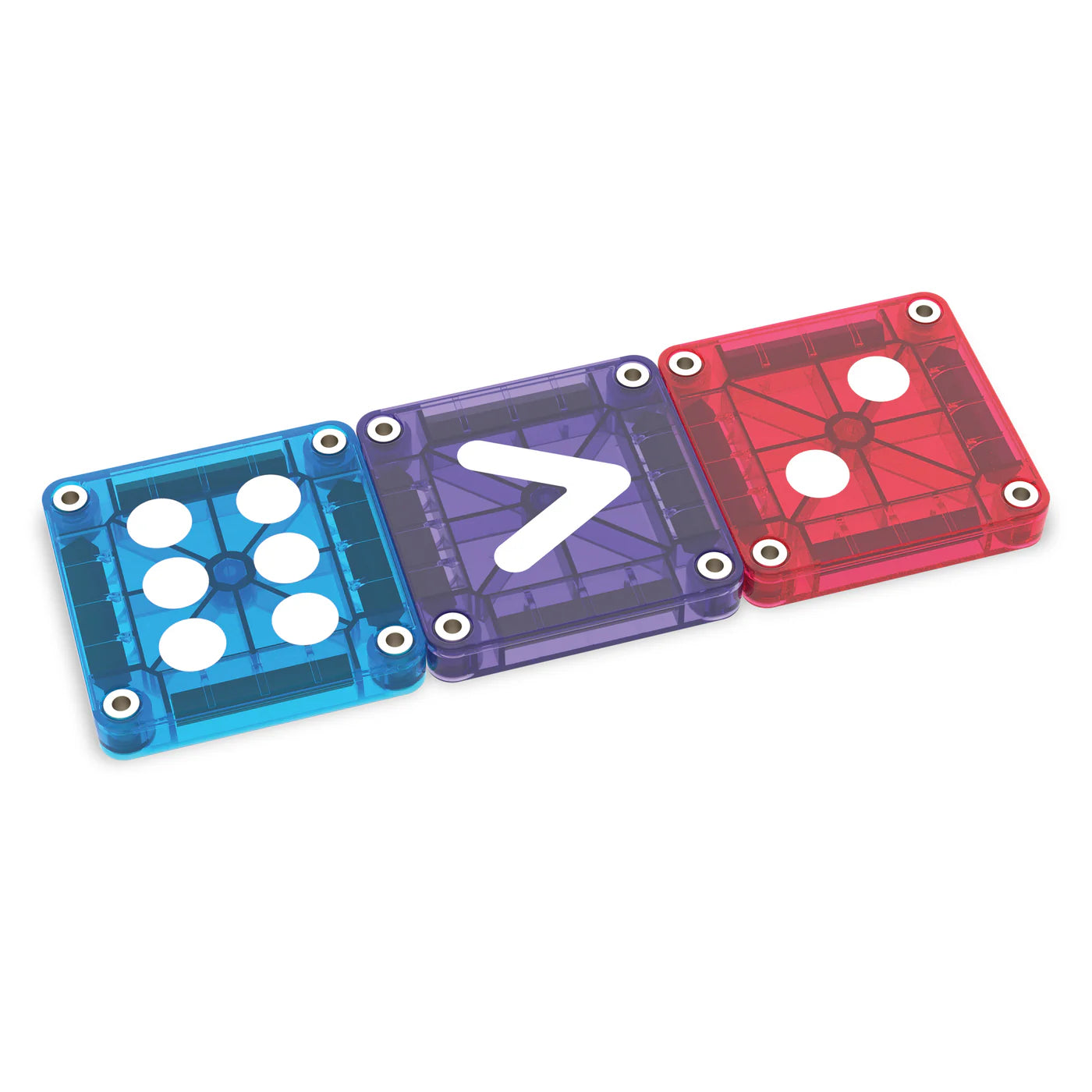 Magna Tiles microMAGS vergelijking 5>3 detail bovenaanzicht transparante magnetische tegels