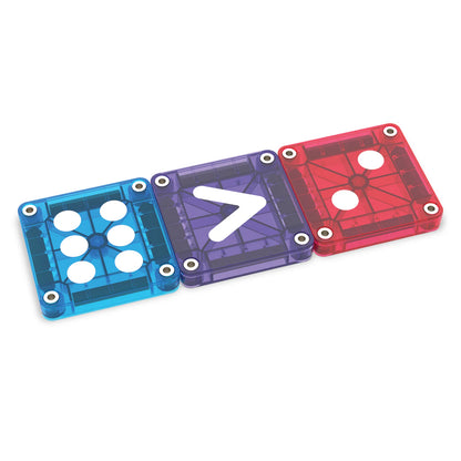 Magna Tiles microMAGS vergelijking 5>3 detail bovenaanzicht transparante magnetische tegels