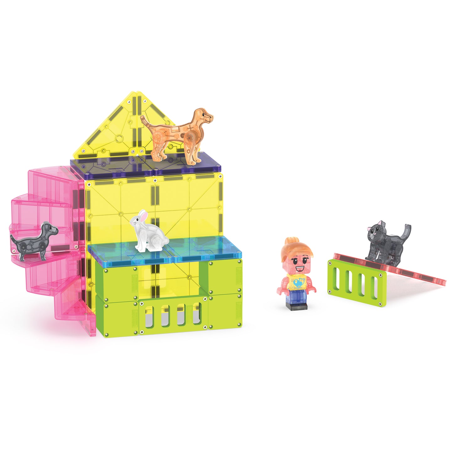 Magnetic magna tiles Pet Playhouse gekleurd magnetisch speelgoed huis met konijn, hond en poppetje