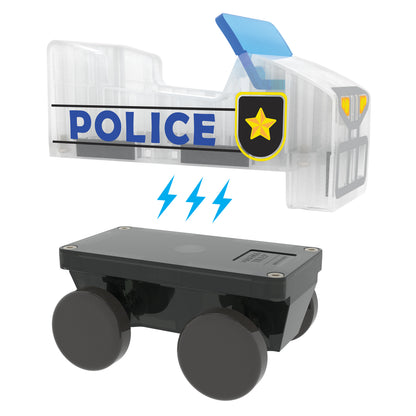 Magnetic magna tiles Police Station magnetische autobody detail met politie embleem en bliksems