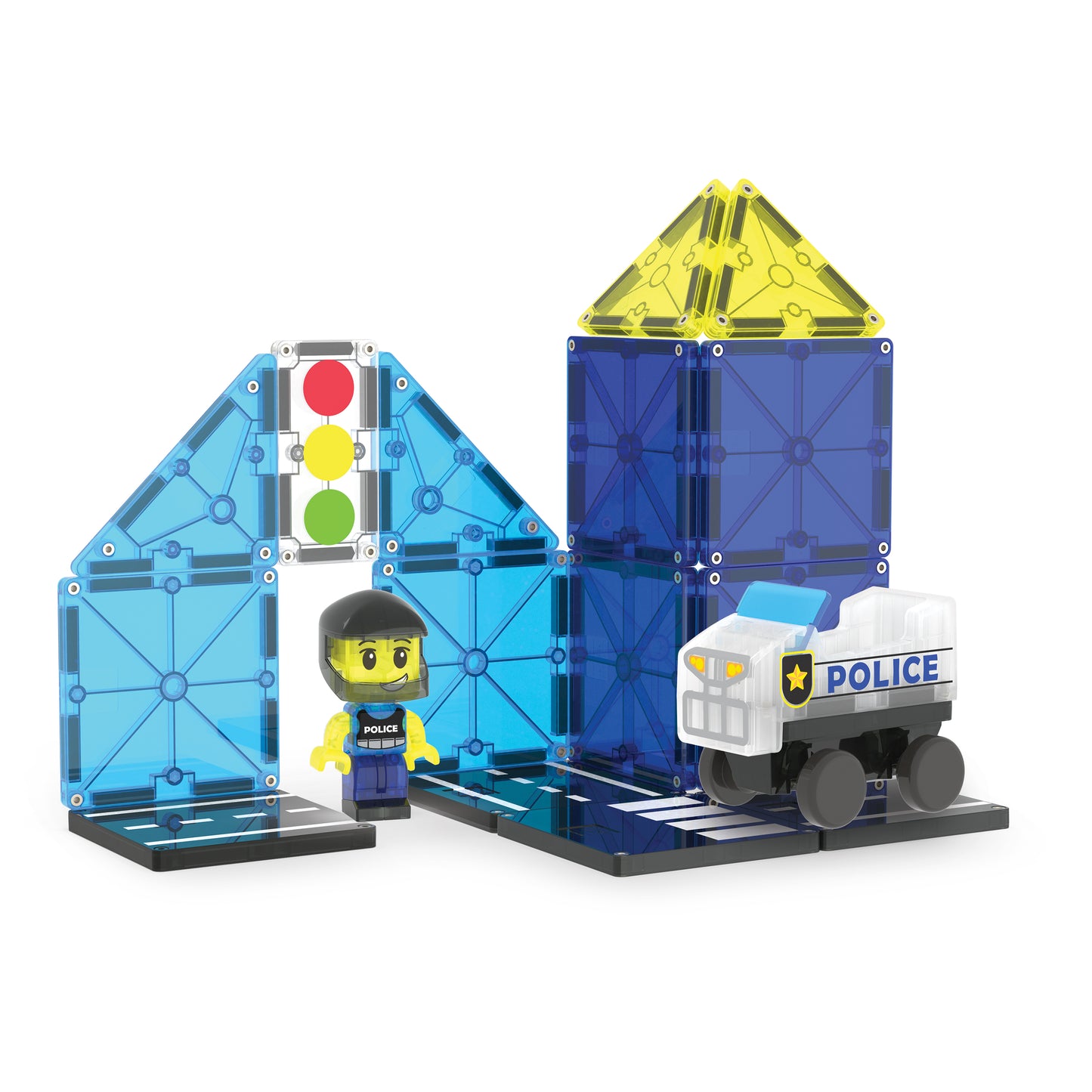 Magnetic magna tiles Police Station complete set met 20 magnetische tegels en politie accessoires
