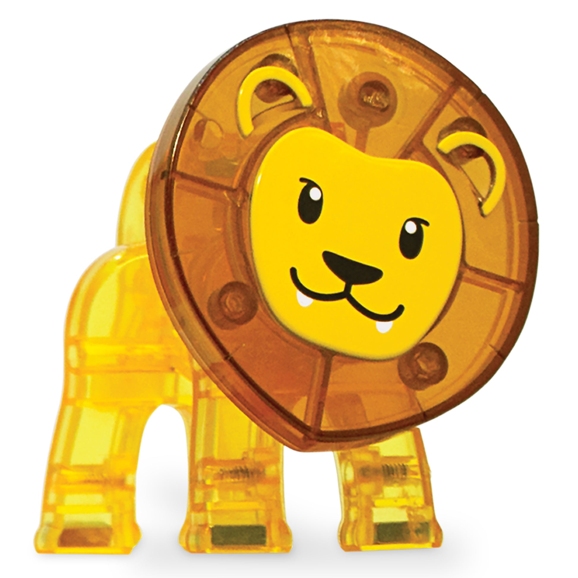 Magnetic magna tiles Safari Animals leeuw detail close-up gele magnetische figuur met magneet speelgoed