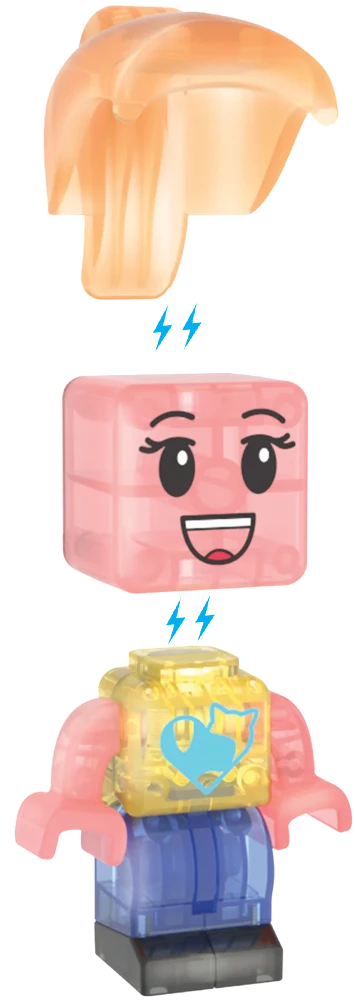 Magnetisch figuur uit Magna Tiles Pet Playhouse met verwisselbaar haar, hoofd en lichaam met kattenlogo.