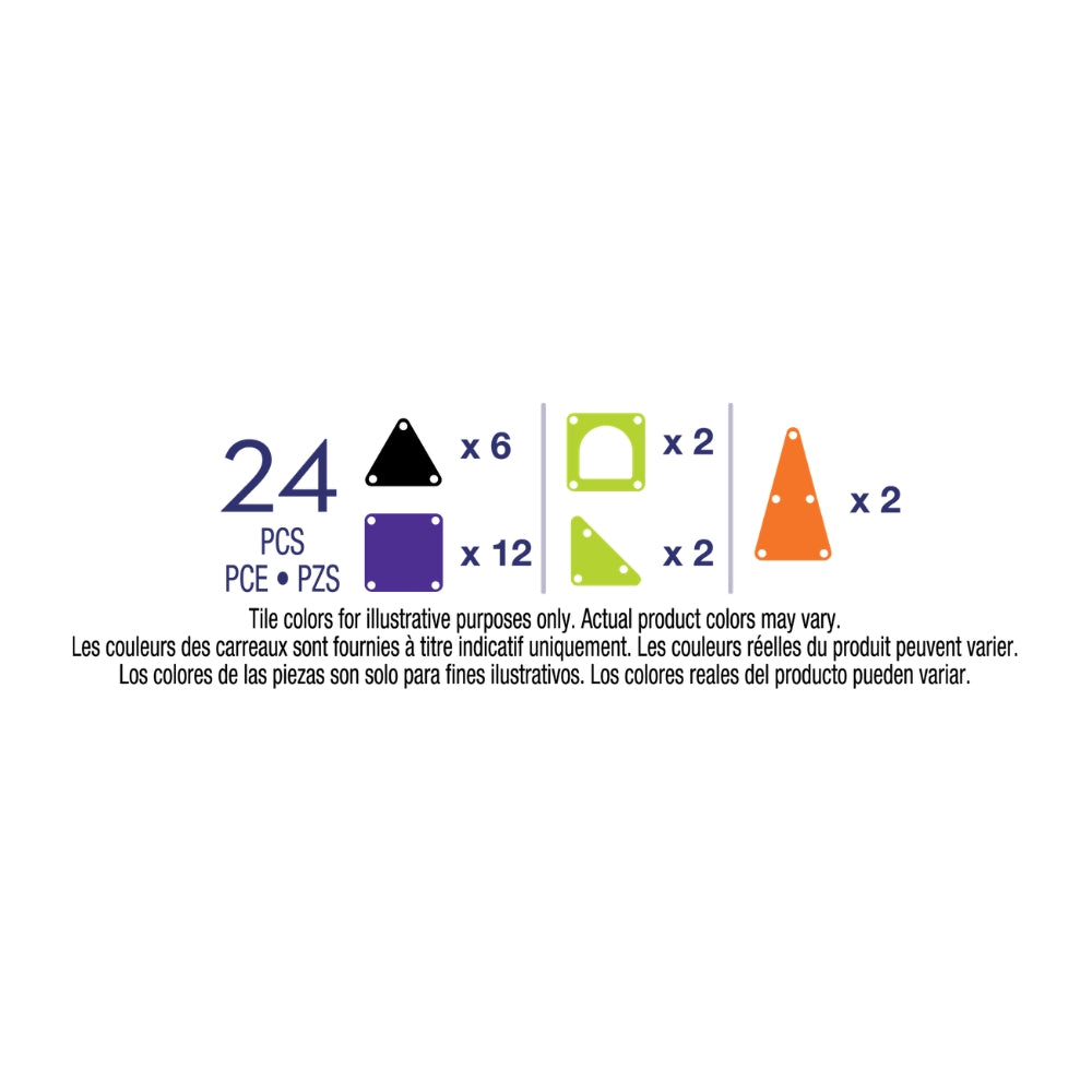 Magnetic Magna Tiles Spooky Travel Set inhoud overzicht 24 stuks in verschillende vormen en kleuren