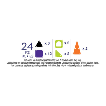Magnetic Magna Tiles Spooky Travel Set inhoud overzicht 24 stuks in verschillende vormen en kleuren