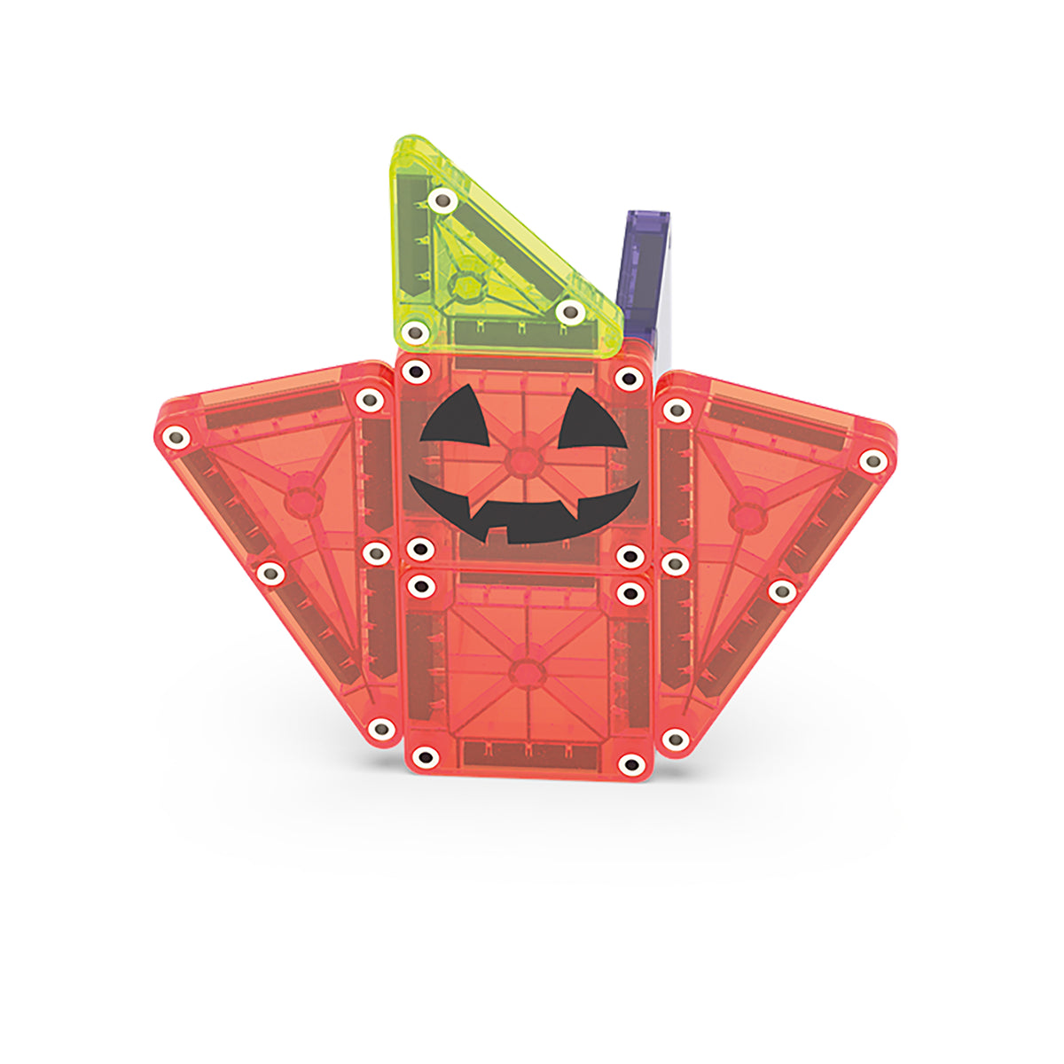 Magnetic Magna Tiles Spooky pompoen figuur gemaakt van oranje en groene MicroMags tegels