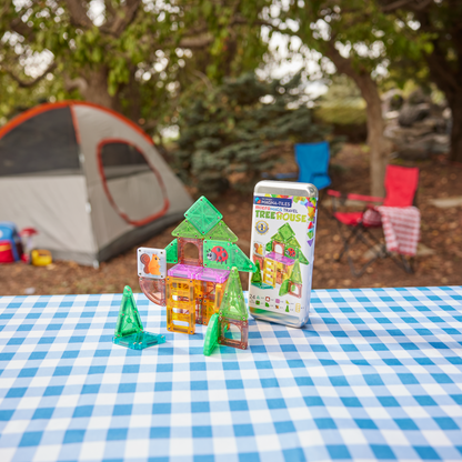 Magna Tiles travel set Spring op picknicktafel met tent, ideaal magneet speelgoed voor kampeeruitjes