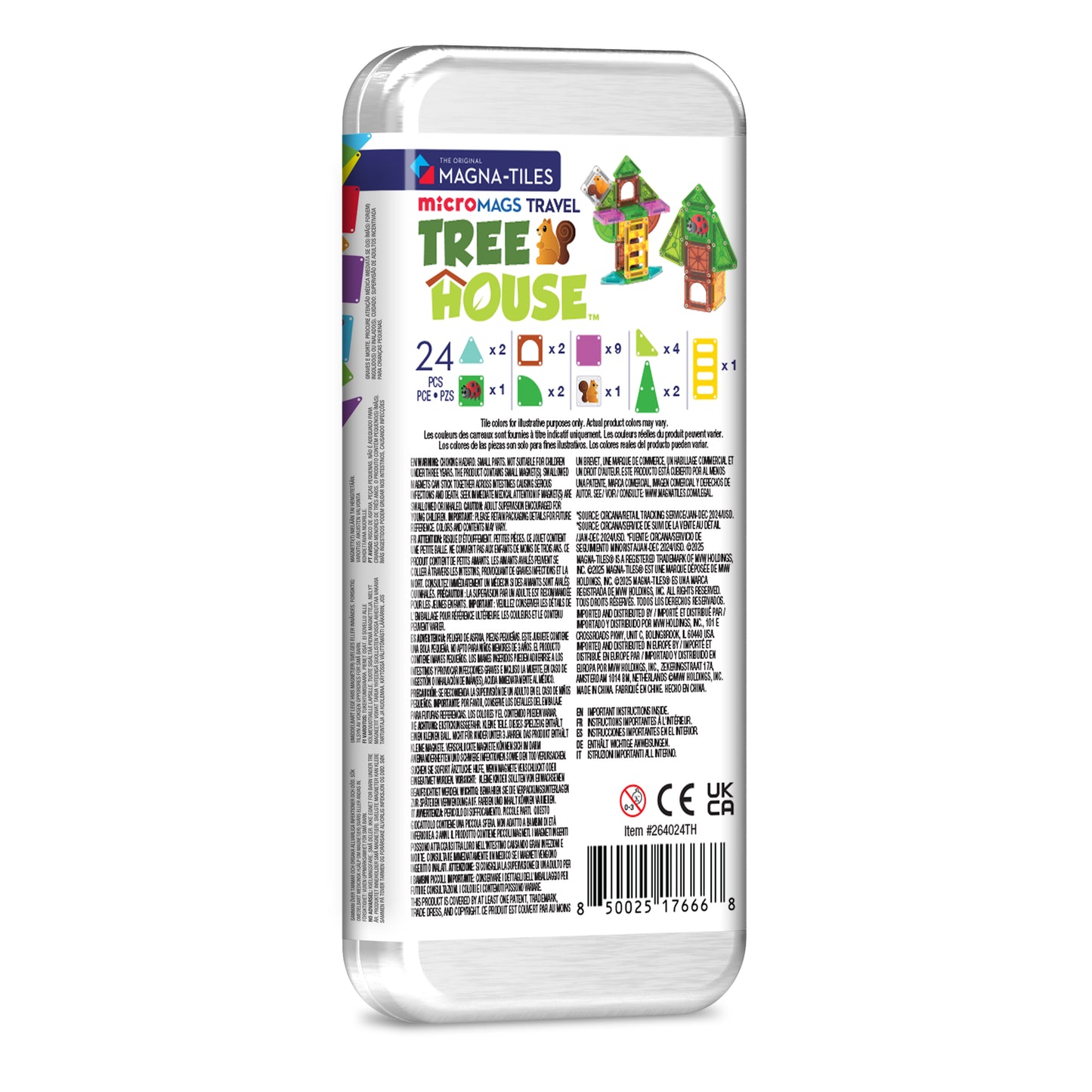 Magna-Tiles Travel Tree House achterzijde verpakking met inhoud 24 stuks magnetisch speelgoed overzicht