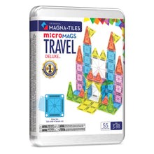 Magnetic magna tiles voorkant verpakking Travel Set Deluxe met kasteel illustratie 55 MicroMags magneet
